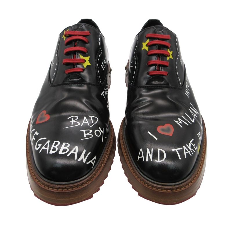 Dolce & Gabbana Dress Shoes Leather Oxford Up Studded Graphic Paint Shackle 7.5