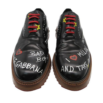 Dolce & Gabbana Dress Shoes Leather Oxford Up Studded Graphic Paint Shackle 7.5