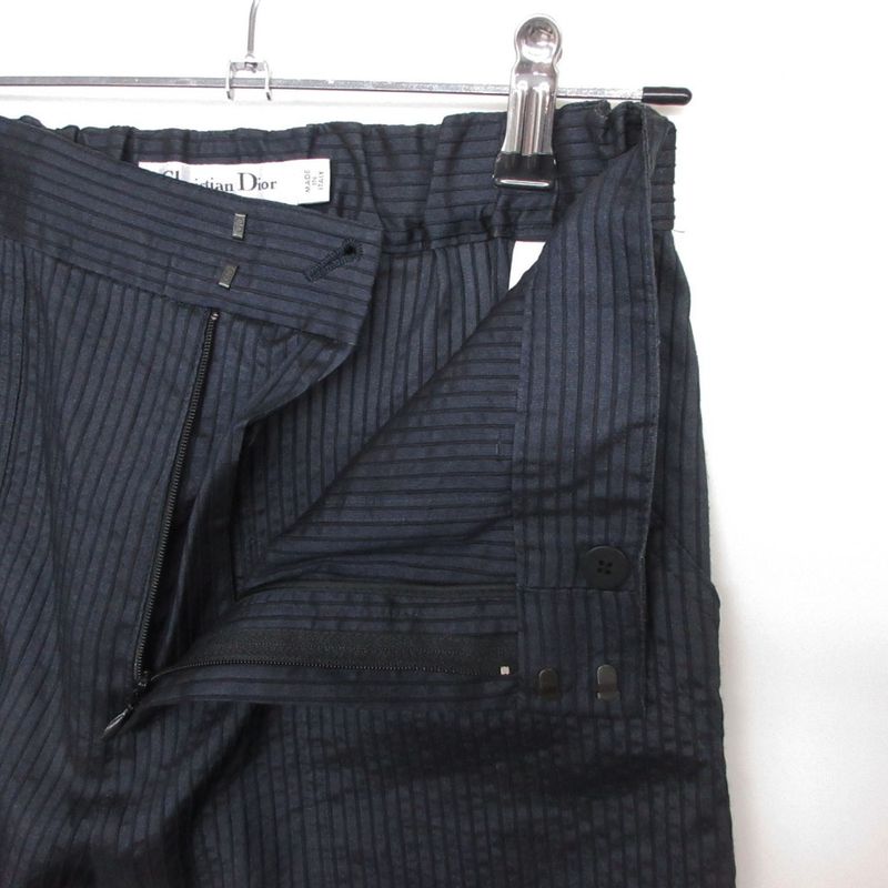 Dior Pants Silk Cotton Striped Pattern Wide Navy