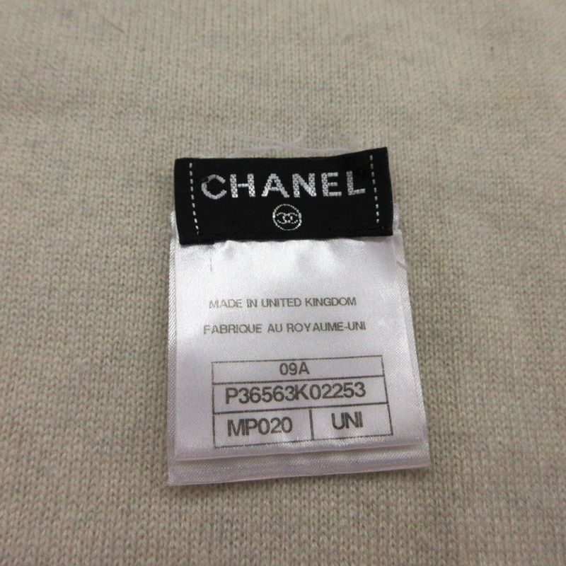 Chanel Scarf Cashmere Ribbon CC Logo Charm Shirt Motif 26 204 cm Black