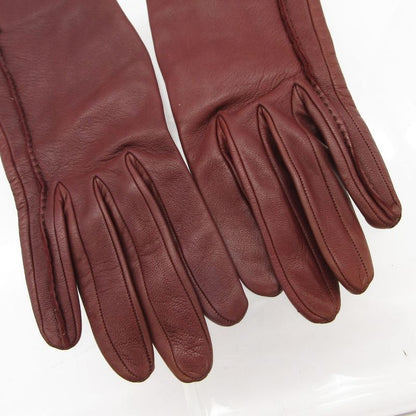 Hermes Gloves Hlogo Silver Leather Glove Lambskin Brown