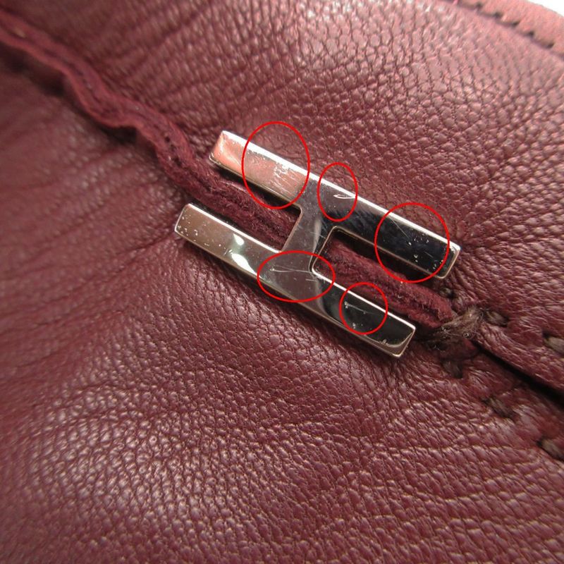 Hermes Gloves Hlogo Silver Leather Glove Lambskin Brown