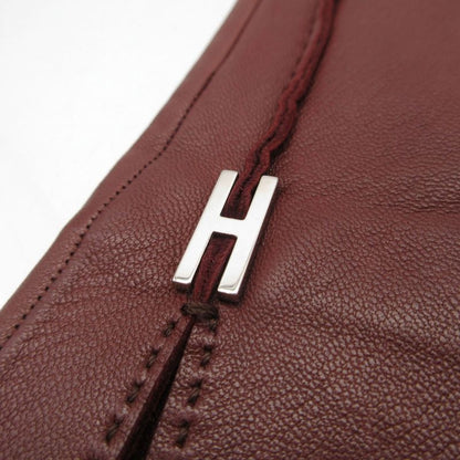 Hermes Gloves Hlogo Silver Leather Glove Lambskin Brown