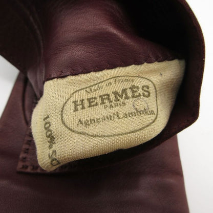 Hermes Gloves Hlogo Silver Leather Glove Lambskin Brown