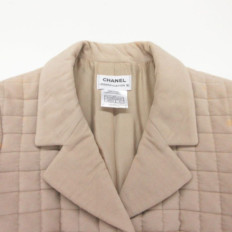 Chanel Tailored Jacket Chocolate Bar Short Sleeve Quilted Beige