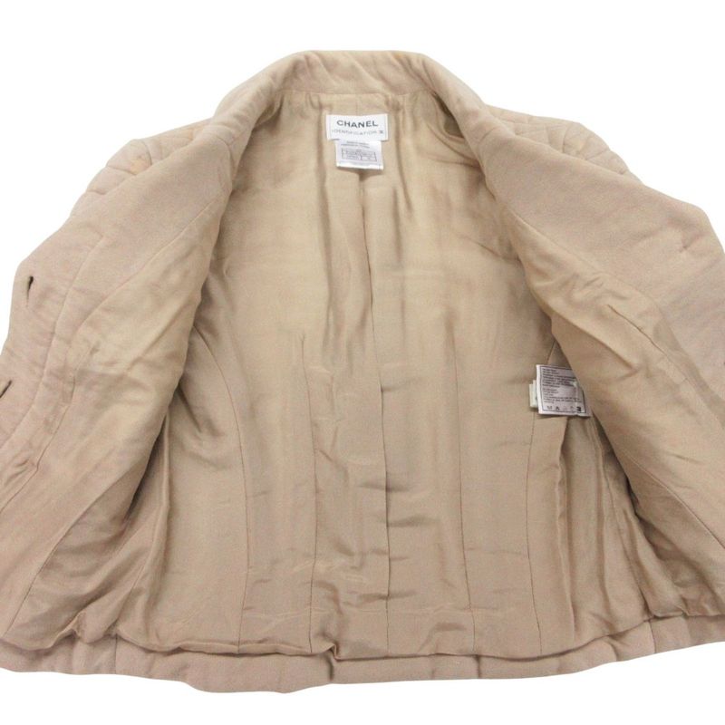 Chanel Tailored Jacket Chocolate Bar Short Sleeve Quilted Beige