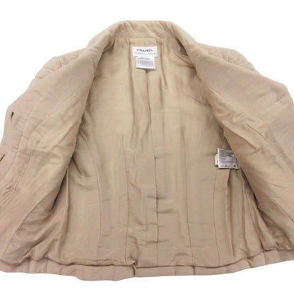 Chanel Tailored Jacket Chocolate Bar Short Sleeve Quilted Beige