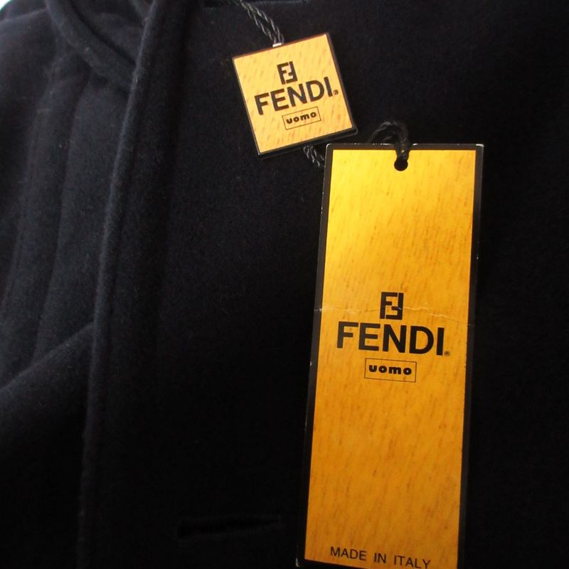 Fendi Duffel Coat Melton Wool Knee Length Long Black