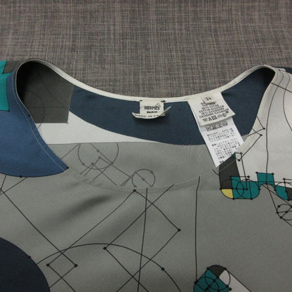 Hermes Top Twill Laine Blouse Top Long Sleeve Silk Cashmere Blend Navy
