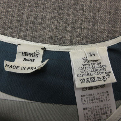 Hermes Top Twill Laine Blouse Top Long Sleeve Silk Cashmere Blend Navy