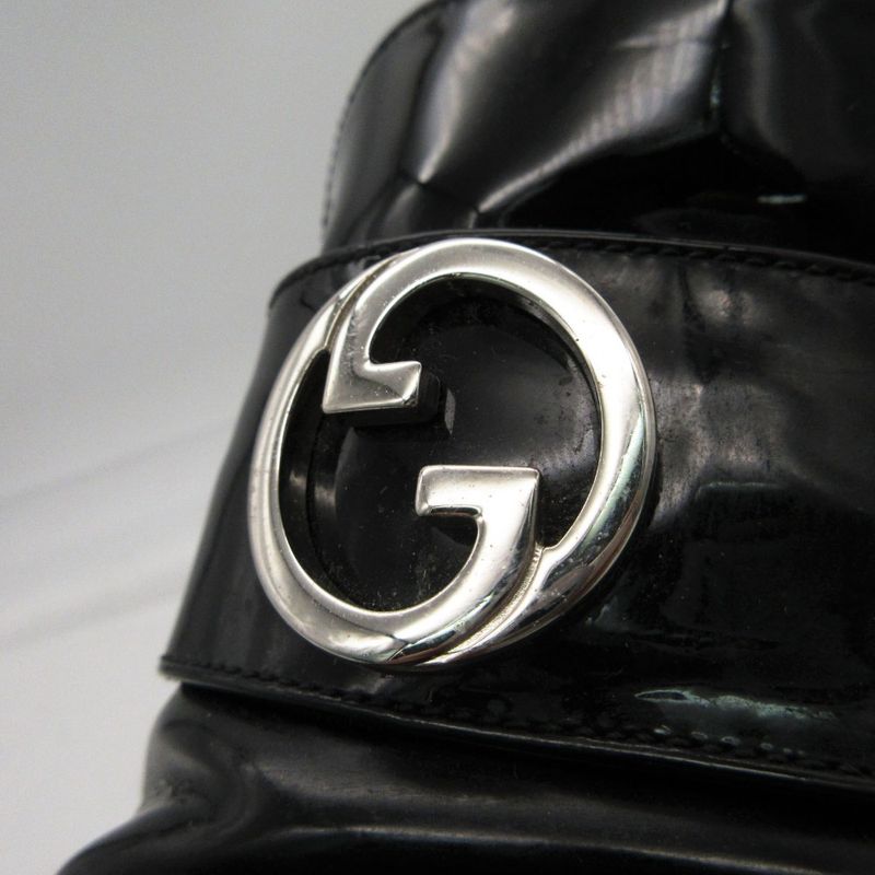 Gucci Loafers Interlocking Patent Leather Shoes Black 9