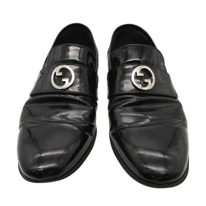 Gucci Loafers Interlocking Patent Leather Shoes Black 9