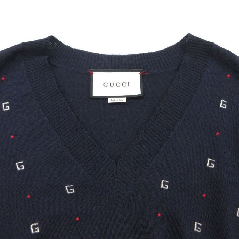 Gucci Knit Glogo All Over Pattern Sweater Neck Lightweight Wool Long Sleeve