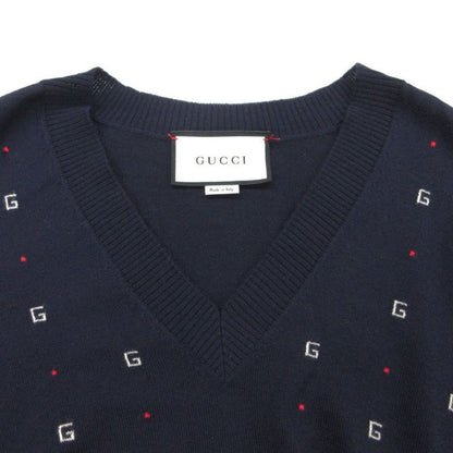 Gucci Knit Glogo All Over Pattern Sweater Neck Lightweight Wool Long Sleeve
