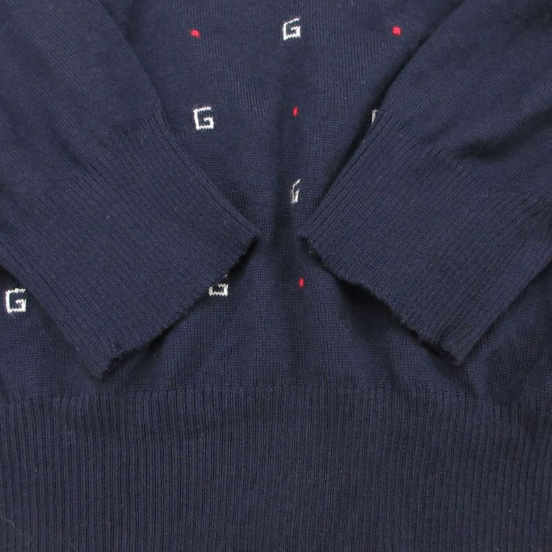 Gucci Knit Glogo All Over Pattern Sweater Neck Lightweight Wool Long Sleeve