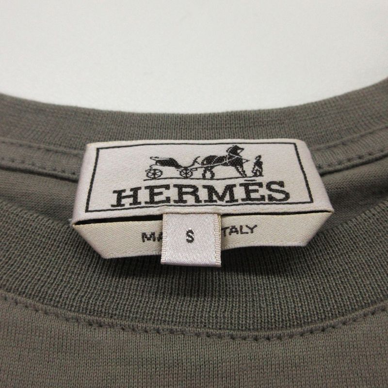 Hermes Short Sleeve T-Shirt Onde Colore Pullover Top Khaki Sweater
