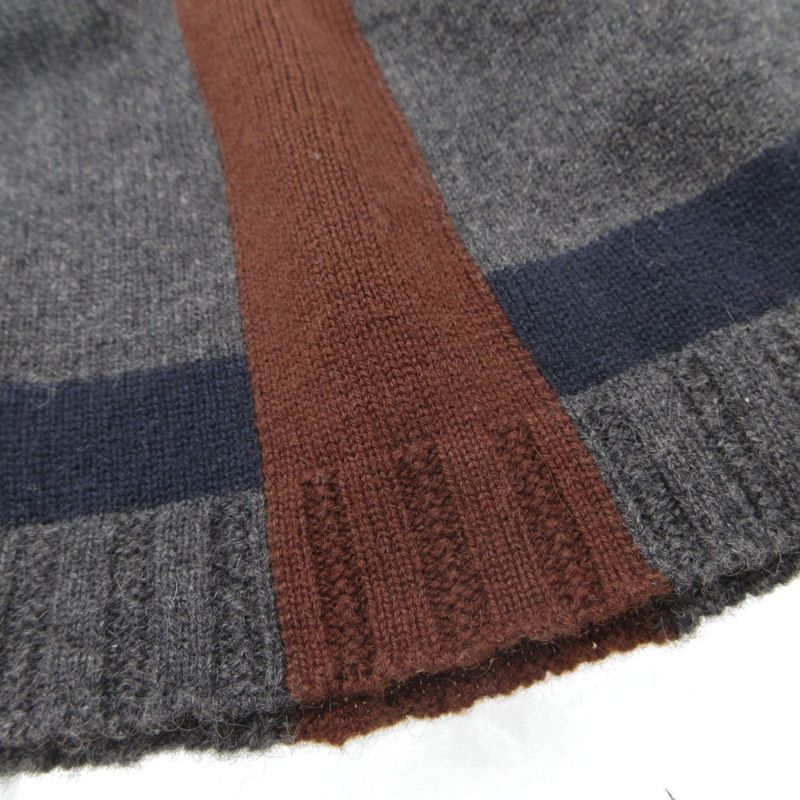 Hermes Knit Cap le Mer Era Cashmere Jacquard Border Beanie Hat Charcoal Legre