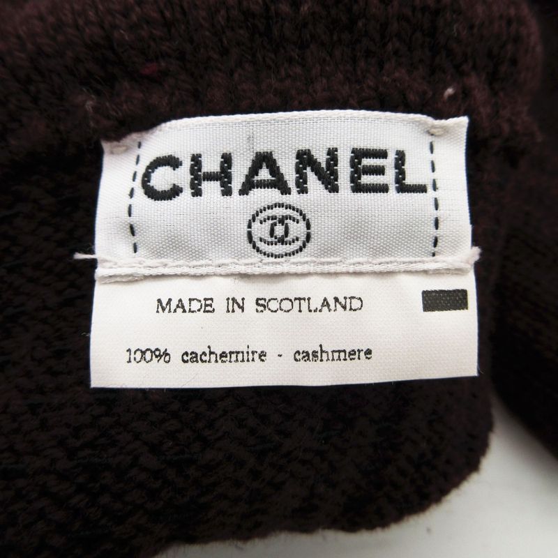 Chanel Gloves Cashmere CC Logo Knit Long Dark Brown