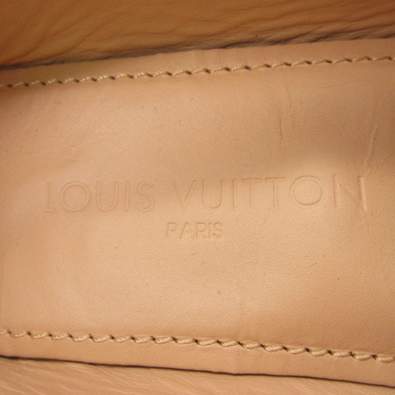 Louis Vuitton Loafers Driving Shoes Moccasins Slip on Enamel Gold Buckle Brown
