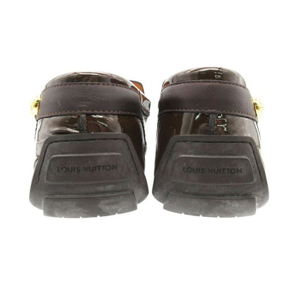 Louis Vuitton Loafers Driving Shoes Moccasins Slip on Enamel Gold Buckle Brown