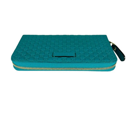 Gucci Microshima Zip Around Wallet GG Pattern Blue