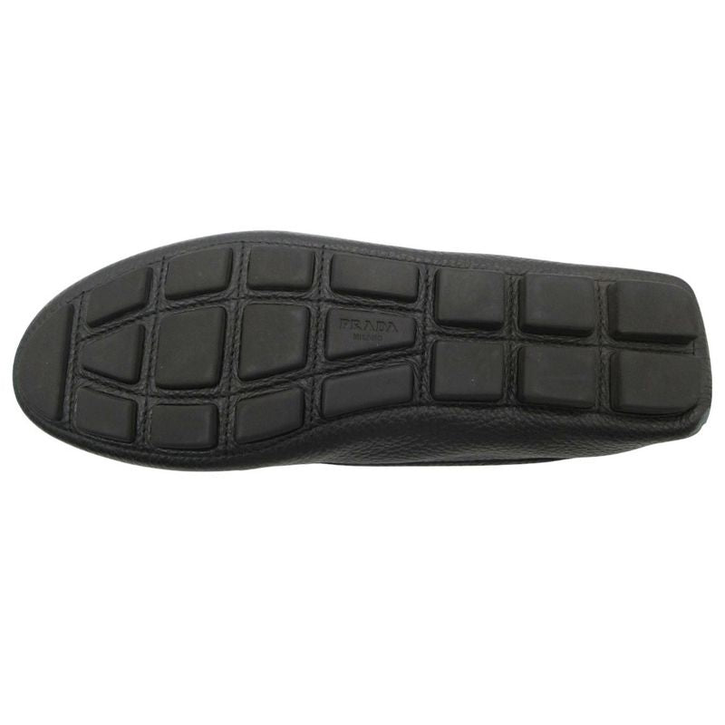 Prada Loafers Logo Gold Ribbon Driving Shoes Black 36
