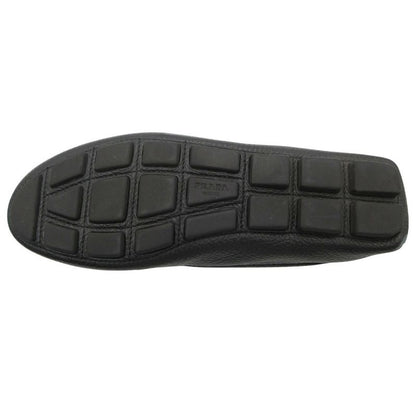 Prada Loafers Logo Gold Ribbon Driving Shoes Black 36