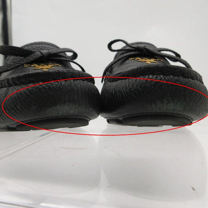 Prada Loafers Logo Gold Ribbon Driving Shoes Black 36