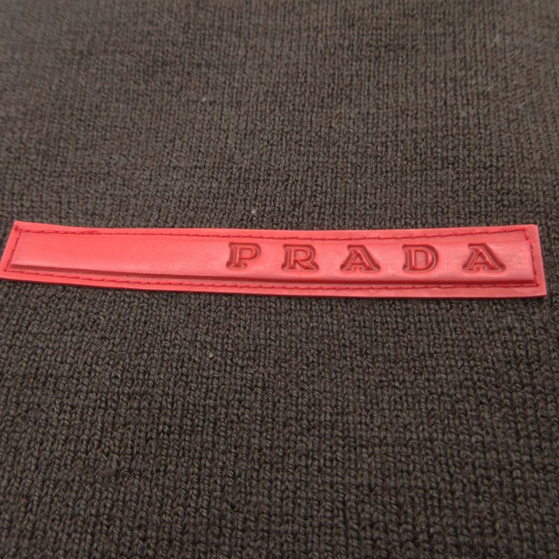 Prada Sports Scarf Nylon Wool Contrast Pocket Rubber Logo Brown