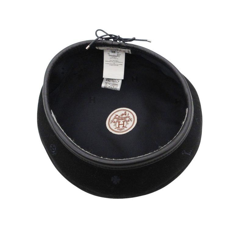 Hermes Beret Cashmere Santo Honore Charm Hat Black Keychain
