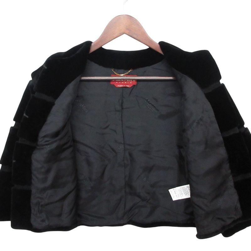 Max Mara Studio Coat Lapin Rabbit Fur Short Black