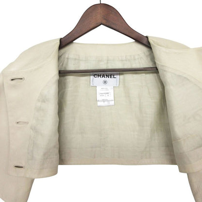Chanel Jacket Pearl Button Lamb Leather Cropped Ivory