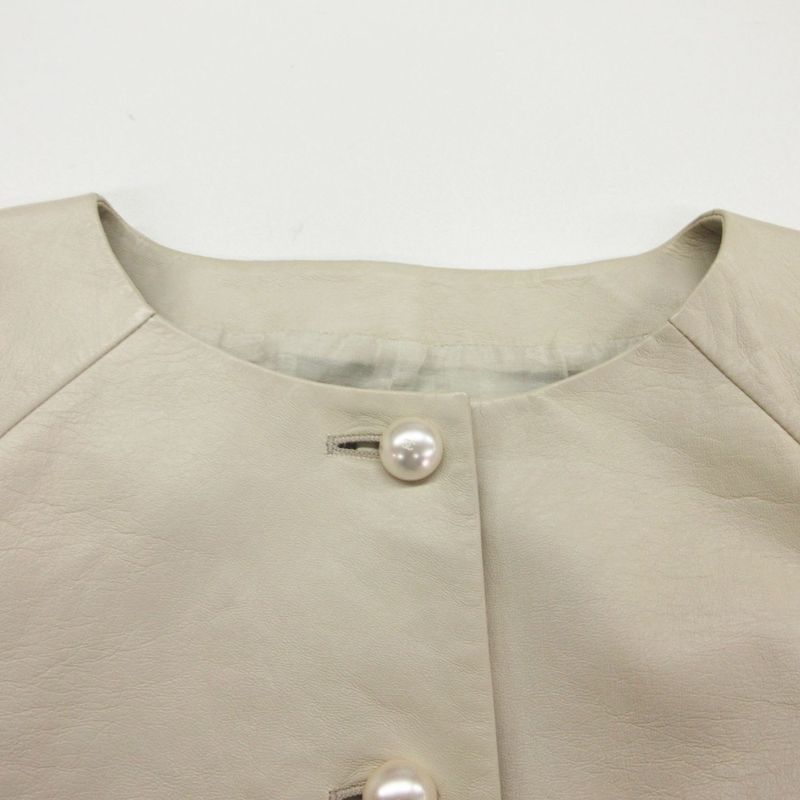 Chanel Jacket Pearl Button Lamb Leather Cropped Ivory