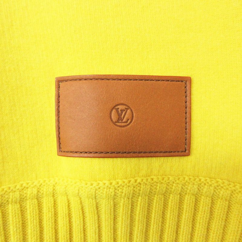 Louis Vuitton Knit Cashmere Logo Patch Sweater Pullover Top Long Sleeve Yellow