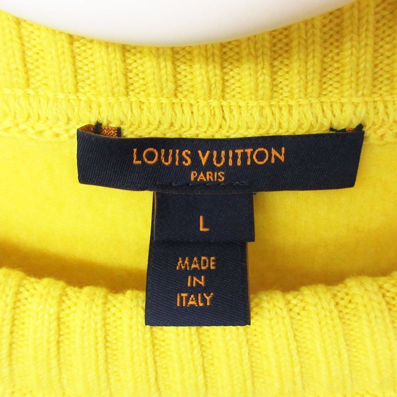 Louis Vuitton Knit Cashmere Logo Patch Sweater Pullover Top Long Sleeve Yellow