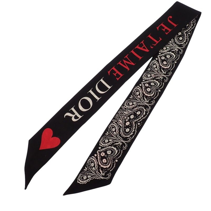 Dior Mitzska Fam le Collection Paisley Heart Silk Black Scarf
