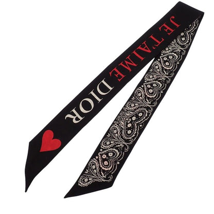 Dior Mitzska Fam le Collection Paisley Heart Silk Black Scarf