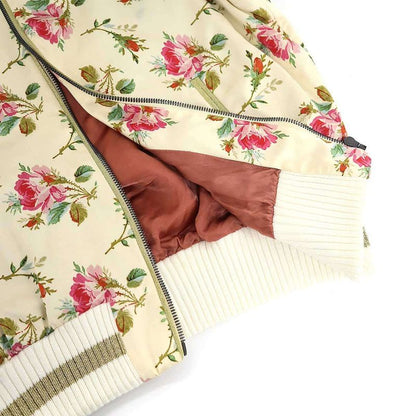 Gucci Fication Flower Silk Bomber Jacket Ivory Black 38