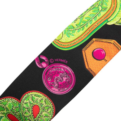 Hermes Twilly Epaulettes Epaulette Scarf Black Multicolor Silk