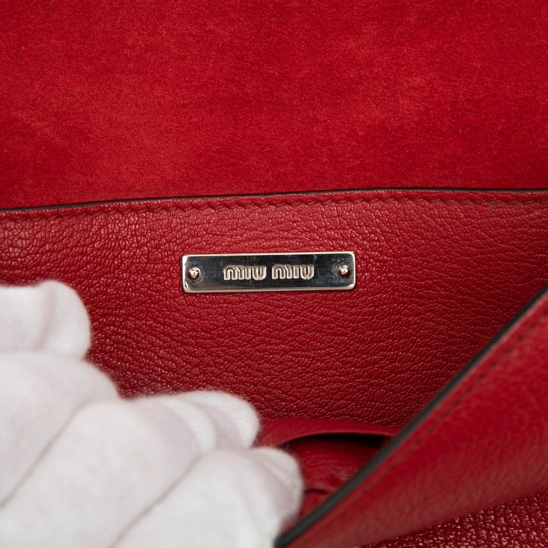 Miu Miu Miu Logo Chain Shoulder Bag Red Madras Leather