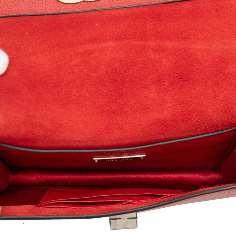 Miu Miu Miu Logo Chain Shoulder Bag Red Madras Leather