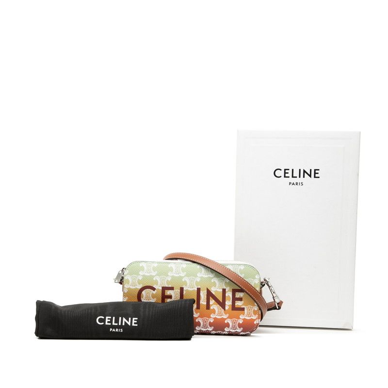 Celine Triomphe Horizontal Pouch Crossbody Shoulder Bag Brown Multicolor Leather