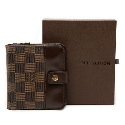 Louis Vuitton Damier Compact Zip Bifold Wallet Ebene Brown Leather