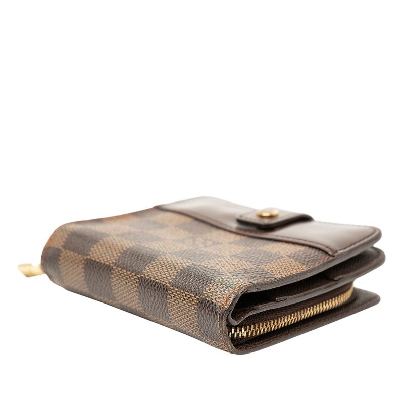 Louis Vuitton Damier Compact Zip Bifold Wallet Ebene Brown Leather
