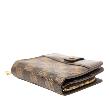 Louis Vuitton Damier Compact Zip Bifold Wallet Ebene Brown Leather
