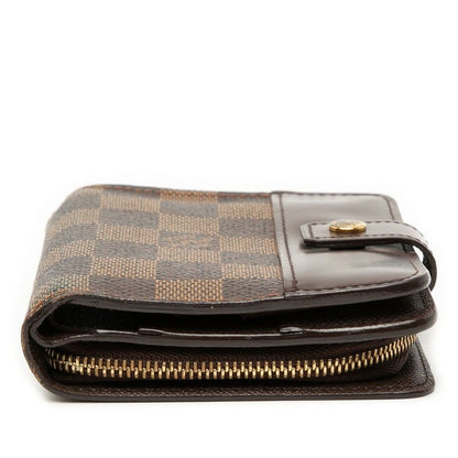 Louis Vuitton Damier Compact Zip Bifold Wallet Ebene Brown Leather