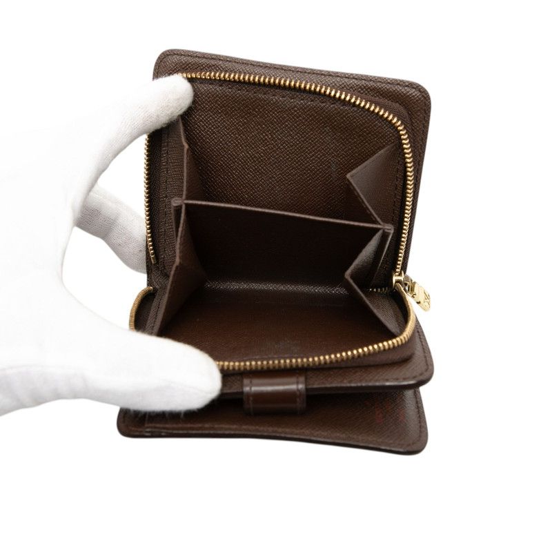 Louis Vuitton Damier Compact Zip Bifold Wallet Ebene Brown Leather
