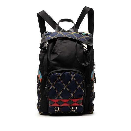 Prada Patchwork Quilted Backpack Black Multicolor Nylon Saffiano Leather