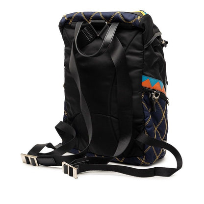 Prada Patchwork Quilted Backpack Black Multicolor Nylon Saffiano Leather