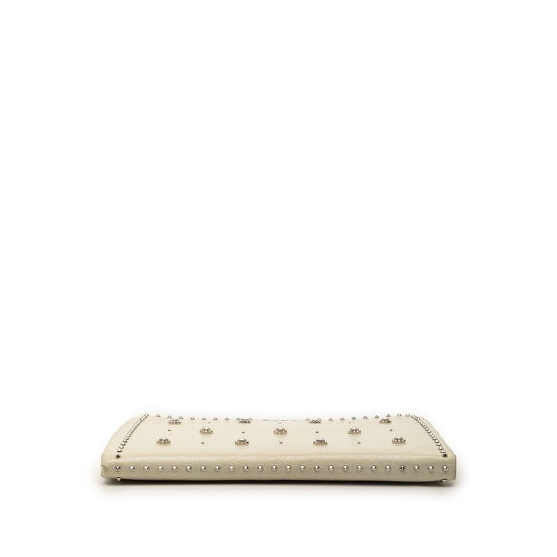Miu Miu Miu Studded Clutch Ivory White Leather Line Stone